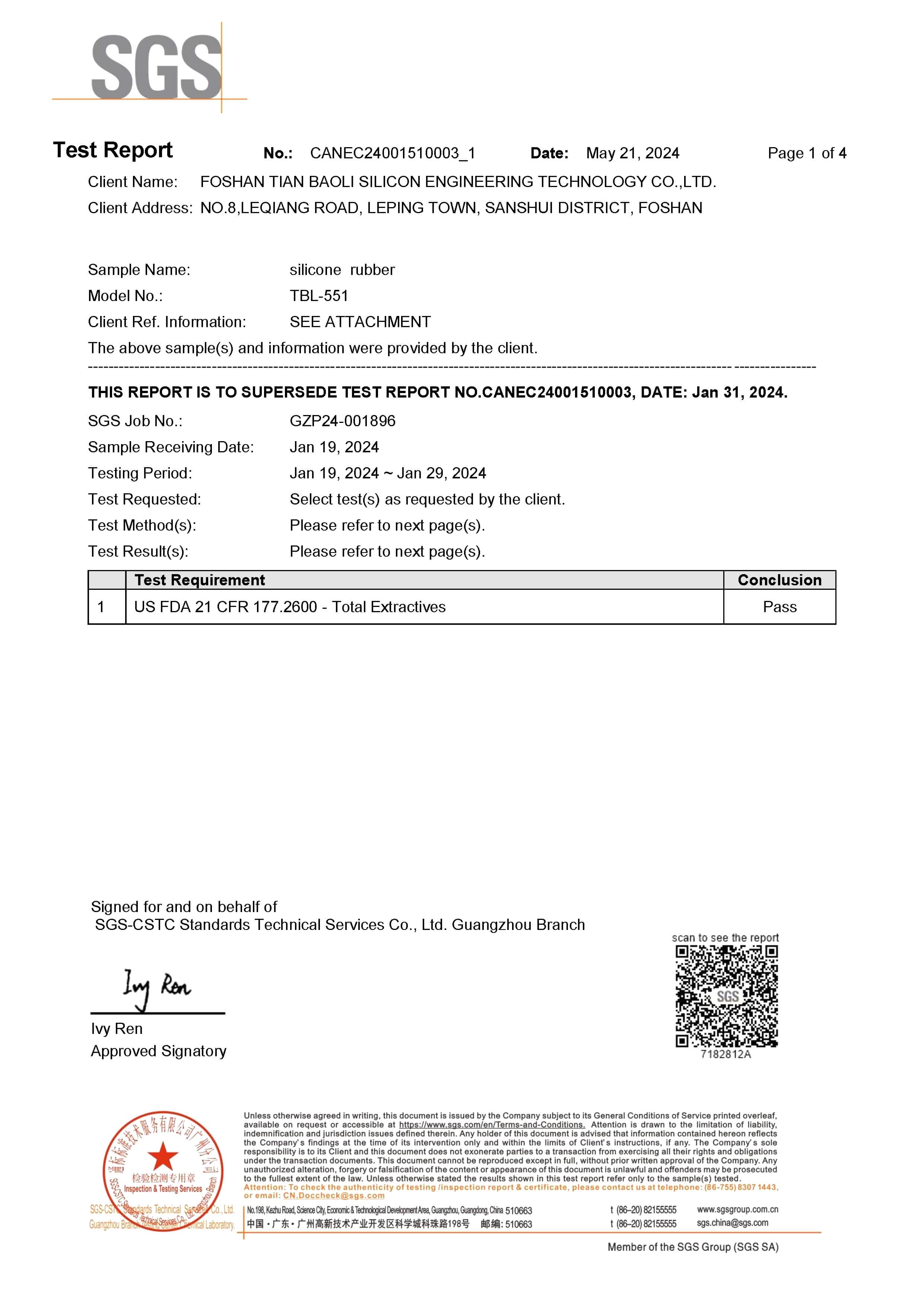 TBL 551 FDA sertifikası